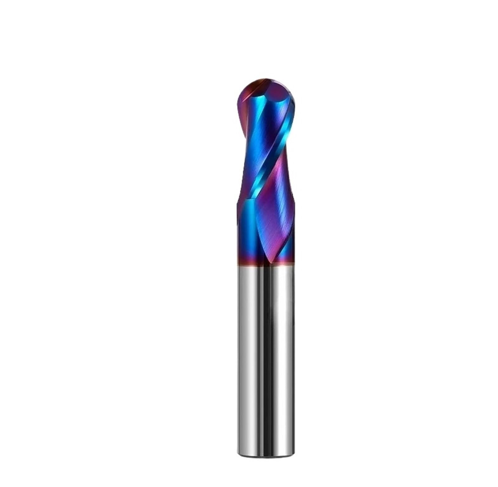 Fresa de punta bola CNC HRC65 de carburo con dos flautas y vástago de 20mm para corte de metal