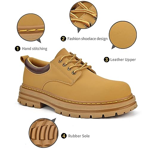 Mens Soft Toe Work Shoes Oxford Leather Stylish Dress Non Slip Resistant Comfortable Casual Wolking Shoes for Men Yellow4