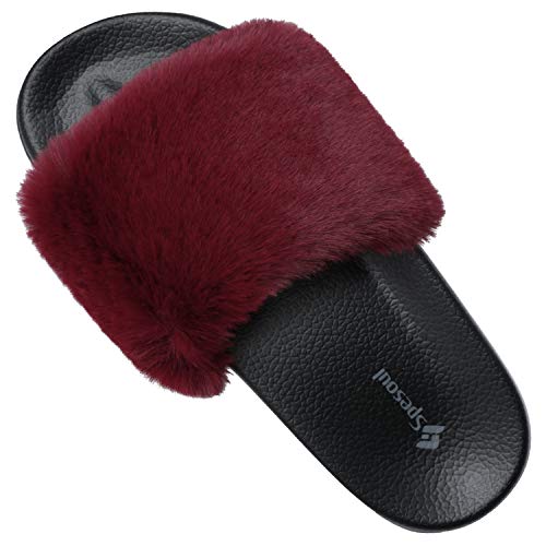 Image of Spesoul Slides for Women Womens Slippers Fur Fuzzy Fluffy for House Bedroom