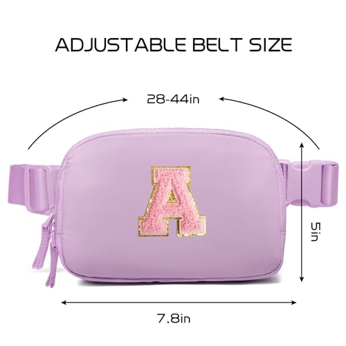 Image of Belt Bag Two-Way Zipper Fanny Pack Crossbody Bags with Initial Letter Patch Cute Stuff for Teenager Girls Birthday Gifts Trendy Preppy Stuff for Teen Girls Cool Stuff for Teens (Lavender-A)