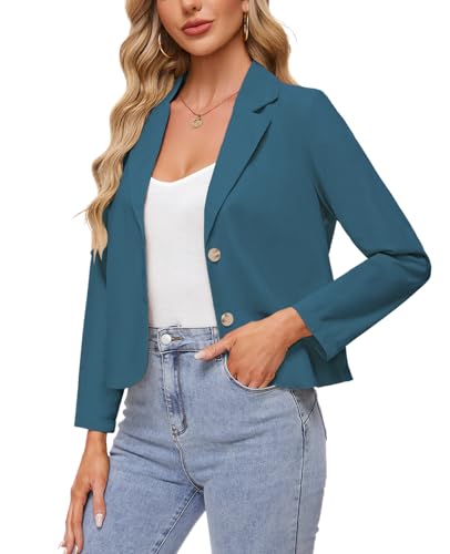 MINTLIMIT Linen Blazers Womens Notch Lapel Button Front Blazer Long Sleeve Suit Jacket Elegant Business Formal,Blue,XL3