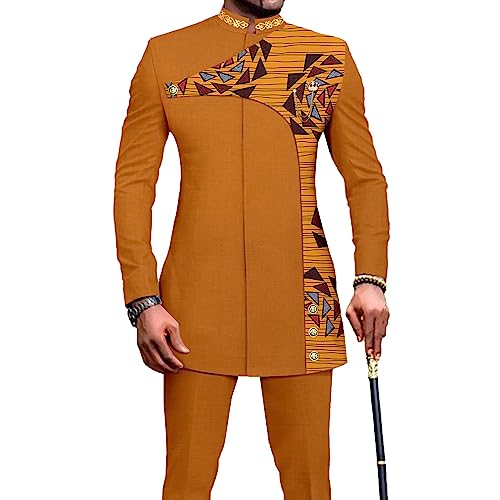 Men's 2 Pieces Suit Elegant Single Breated Slim Fit Embroidery Print Blazer Pants Set African Clothes