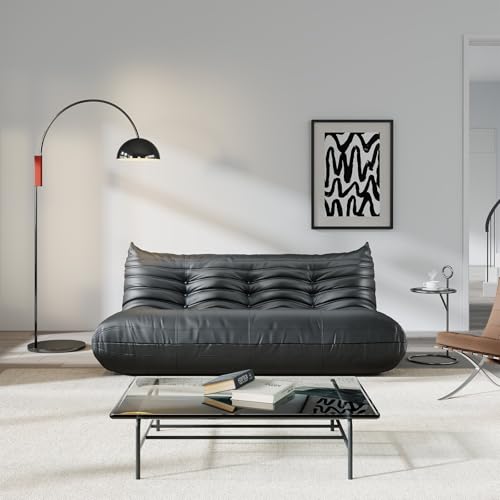 Comfy Lazy Floor Sofa Couch,Bean Bag Chairs,Soft Armless Fireside Chair,Faux Leather Lounge Chair,Corner Relax Couch for Living Room Bedroom,Salon Office,Adults（Black+3 Seat