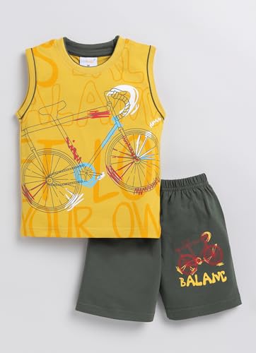 Image of Pure Cotton Sleeveless T-Shirt and Half Pant Set for Boys Kids| Kids boys tshirt and half pant set| Coordinated Set for Unisex kids| Roundneck Tees| Lightweight and Breathable