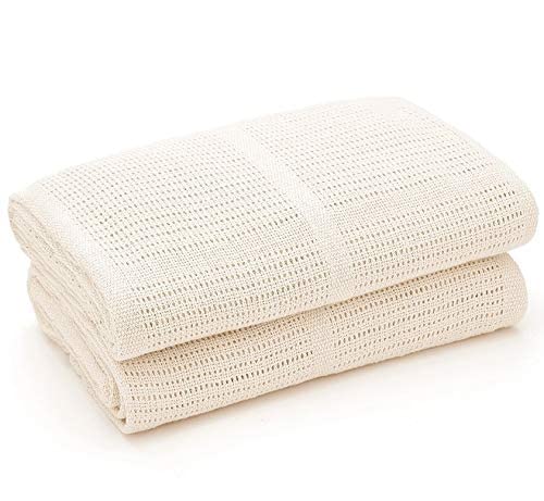 Image of Bloomsbury Mill - 2-Pack 100% Organic Cotton Cellular Baby Blankets with Gifting Ribbon – Soft, All Natural & Breathable - Nursery/Stroller/Bassinet/Crib - Cream