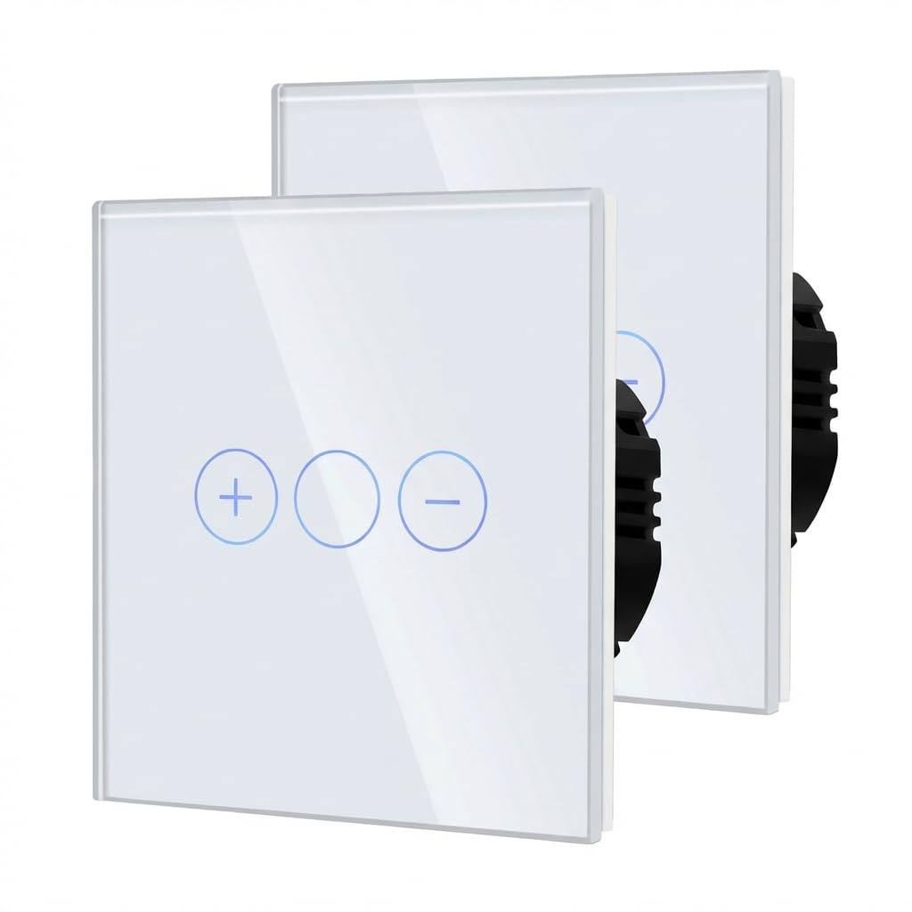 BSEED Dimmer Touch Switch with Glass, No Neutral Wire Required,Tempered Glass Panel with LED Indicator, Compatible with Dimmable LED/Halogen/Incandescent,Dimmer 1 Gang 1 Way(2 Pack),86mm White