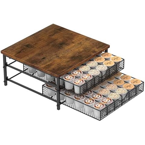 MOOACE Coffee Pod Holder for K Cup Holder Drawer Holder, Coffee Pod Drawer For Counter, 2 Tier K-Cup Storage With Sliding Baskets, 72 Capacity Pods Organizer Cups Capsule for Coffee Station, Black Cover