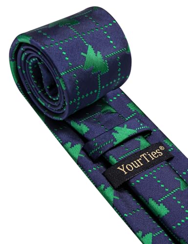 Image of YourTies Green Blue Christmas Ties for Men Silk Men's Xmas Tree Necktie Snowflake Holiday Party Festival New Year Designer