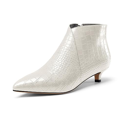 Aachcol Mujer Puntiaguada Punta Bajos Gatito Heel Botines Cremallera Oficina Dress Clásico 3.5 CM Heels Blanco 38 EU
