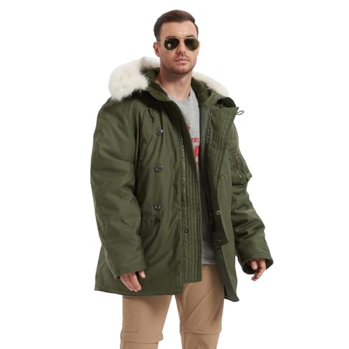 N-3B Parka Coat WW2 USAF Uniform Vintage Men Hooded Cotton Cargo Jacket Extreme Cold Windbreaker Replica US N3B Pipe Coat