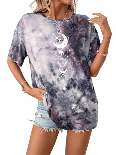 Image of Remidoo Women's Casual Oversized T Shirt Short Sleeve Graphic Tee Letter Tie Dye Shirts