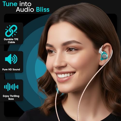 Image of Sounce EDX Pro IEM Earphone HiFi Stereo in-Ear Monitors with Dual Magnetic Circuit Dynamic Driver Premium Acoustic Build Detachable 0.75mm Cable Noise Isolating High Resolution Sound Signature (Cyan)