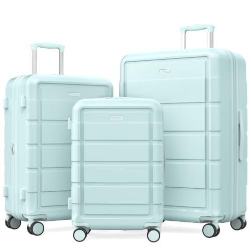 SHOWKOO PRO G-Series Luggage Sets 3pcs 100% Premium PC Durable Expandable Luggage Suitcase with Double Wheels TSA Lock Mint Green