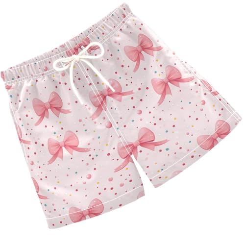 Pigsaly Boys Swim Trunks Coquette Pink Bows Colorful Polka Dots Boys Board Shorts Swimsuit Swimwear Summer Bathing Suit XS