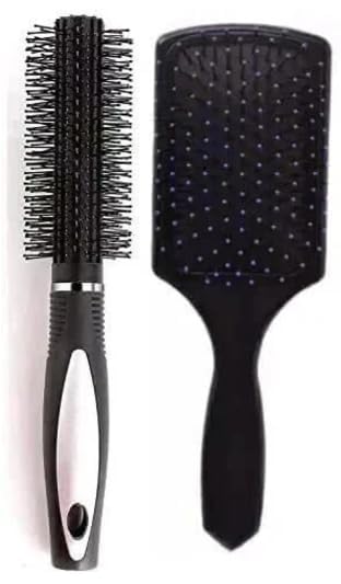 Image of 2-Piece Hair Brush Comb Set: Paddle Detangling Brush, Airbag Massage Comb, Roller Comb - Black, Unisex, All Ages