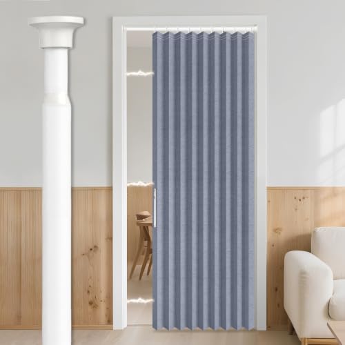 Image of AJAZZ Blackout Accordion Doors with Curtain Rods 28-39 in Length Interior Invisible Folding Door for Bedroom Living Room Doorway Curtain Sets (1 Panel, 42 W x 78 L, Dark Blue)