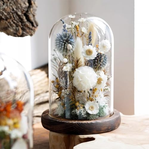LEIYTFE Cúpula De Cristal con Flores Preservadas Vintage, Flores Eternas para Momentos Especiales, Decoraciones Creativas Y Regalos, Regalos para Aniversarios, Cumpleaños Y San Valentín(Bianco)