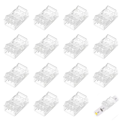 TASSFROO 15 Pièces Connecteurs pour Rubans LED, Mini Connecteur COB LED 2 Broches 8 mm Connecteur pour Rubans LED Connecteurs Rapides pour Câbles Connecteurs pour Rubans Sans Soudure et Transparents
