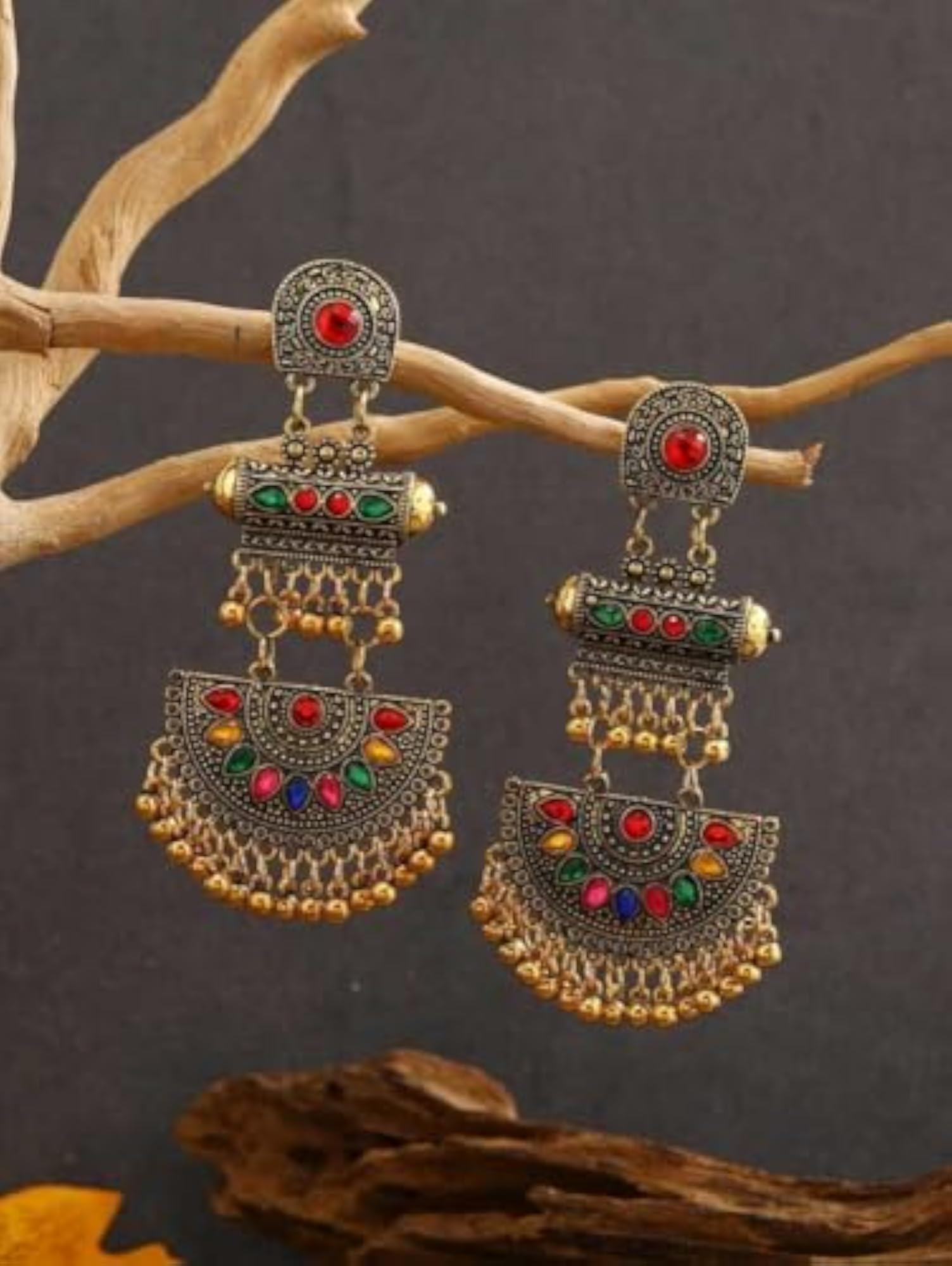 Cubic Zirconia Dangle Earrings Tassel Bead Drops Golden Oxidized Earrings