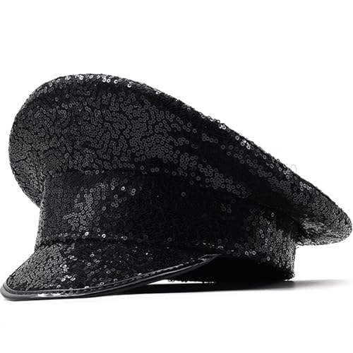 Shurhome Fashion Steampunk Sequins Party Hat Adult Long Brim Flat Top Cap Music Festival Stage Night Club Headdress Sequins Fashion For Men And Women Stage Performances