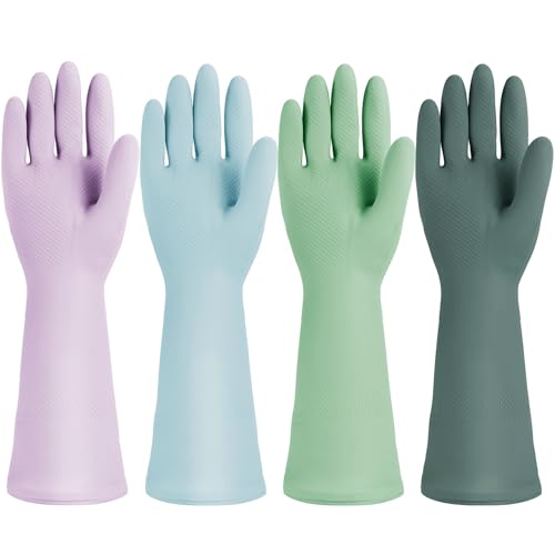 Comparison: Best Gloves For Dishwashing 6 Jsocoah 4 Pairs Rubber Kitchen Dishwashing Gloves, Reusable Waterproof Latex Household Cleaning Gloves, Non-Slip and Flexible for Washing Dishes, Kitchen and Bathroom Cleaning