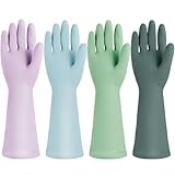 Jsocoah Rubber Kitchen Dishwashing Gloves, 4 Pairs Reusable Waterproof Latex Household Cleaning Gloves, Non-Slip and Flexible for Washing Dishes, Kitchen and Bathroom Cleaning
