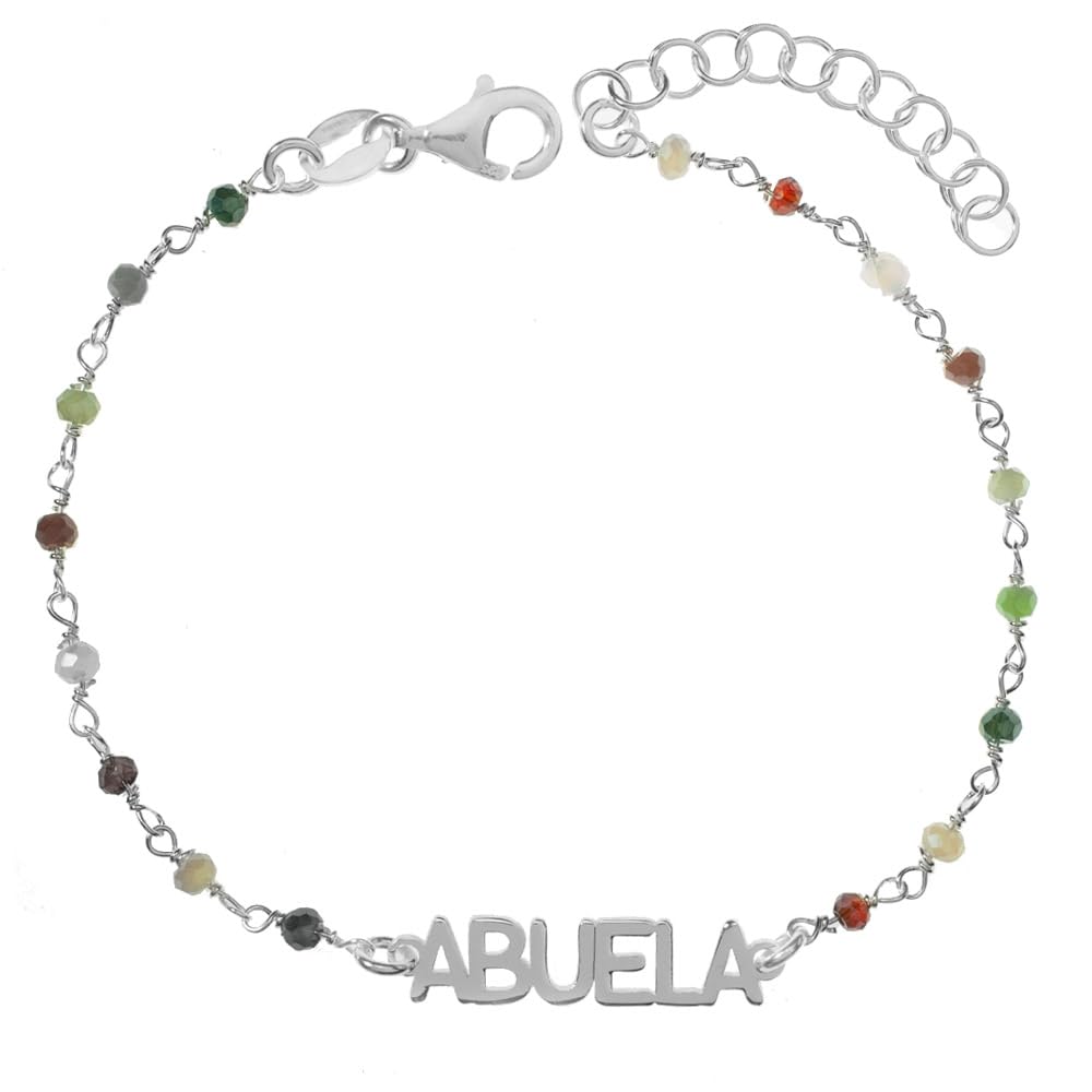 Pulsera Abuela con cristales de colores de Plata de Ley ajustable - Pulsera regalo para abuela Plata de Ley - Joyas para abuelas