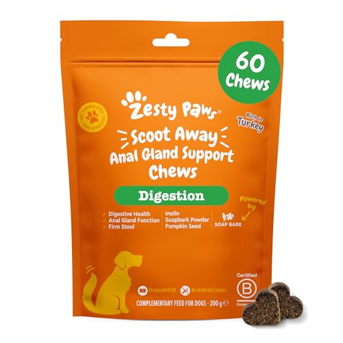 Zesty Paws Scoot Away Chews for Dogs | Supports Anal Gland Function Digestive Health & Bowel Movements | With Prebiotic Fibre Oligofructose Flaxseed Oil Toasted Pumpkin Seed| Daily Use | 60 Chews
