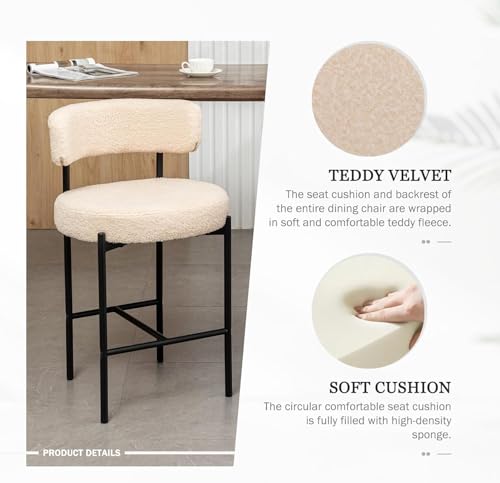 Image of Cinxzar Boucle Bar Stools Set of 3, Beige Counter Height Bar Stools with Backs, Modern Barstools for Kitchen Island, Pub, Club