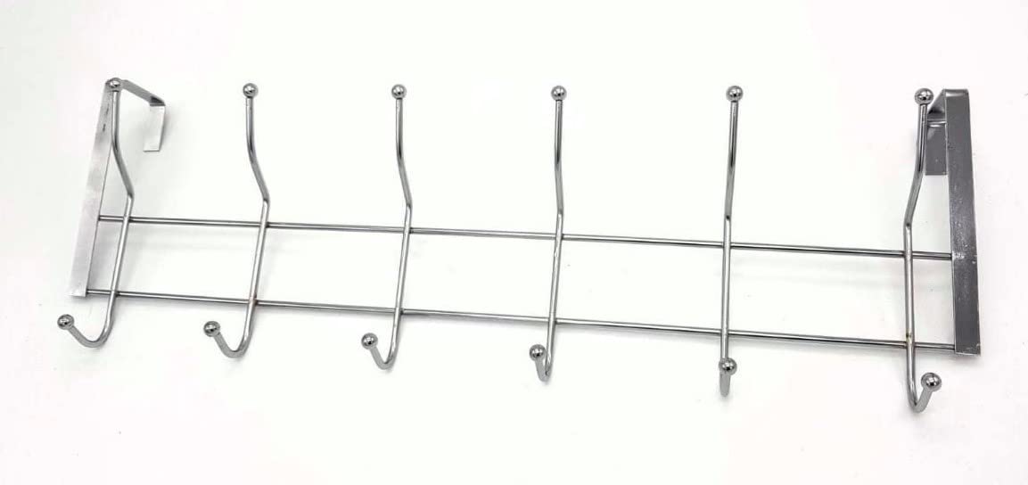 Rsk Goods Chrome Lightweight Over Door Hook Rack – 12 Double Hooks Hanger For Towels, Coats, Bags – Door Organizer, Easy Install No Drilling
