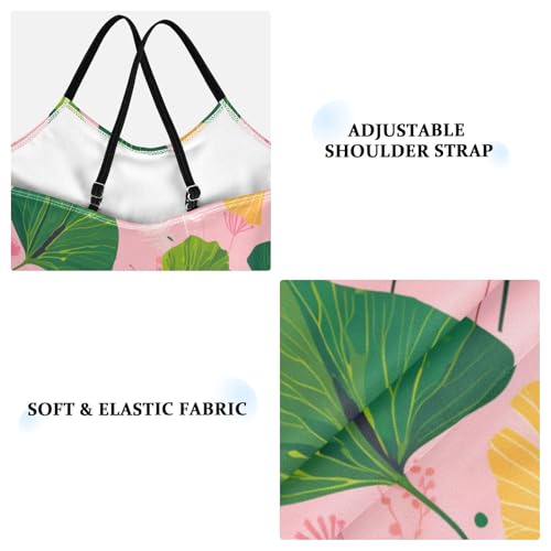 KLL Hand Painted Ginkgo Leaves Girls 1-Piece Bathing Suit Beach Swimwear Adjustable Strap UPF 50+3