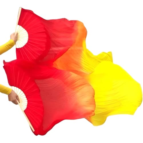 Professional Chinese Dance Fans - Handmade Faux Silk & Bamboo Foldable Fans | Belly Dancing Performance Set with Multiple Colors | Traditional Silk Fan Pair (H-1-roy, Medium)