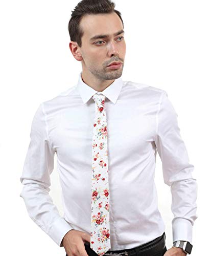 Image of JESLANG Men's Cotton Printed Floral Tie 2.56 inch Skinny Narrow Necktie Various Designs