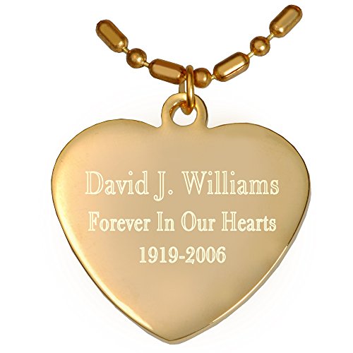 Engraved Memorial Gold-Plated Heart Tag with Free 12