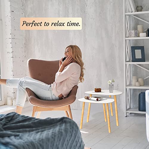 Image of Modern Wooden Nesting Side Table Set of 2 for Living Room | Space Saving Sofa Side Table | Bedside End Table | Multipurpose Accent Tables for Home Bedroom Office (White, Nesting)