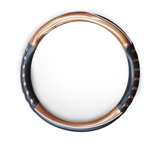 Image of NIKAVI Fashion Steering Wheel Cover - Brown Color | Size - Small | Diameter 36 cm | O-Type | Car Steering Wheel Protector, Anti-Slip, Stylish Leather Finish Grip Cover for Round Steering Wheels