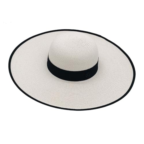 Chapeau de paille rond anti insolation pour femme avec large bord couvrant visage