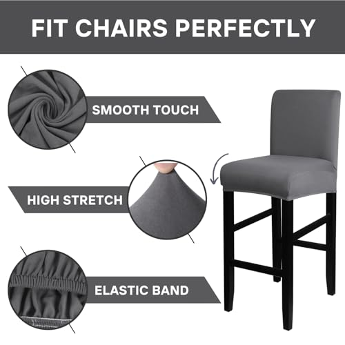 Image of SearchI Bar Stool Covers Set of 4, Stretch Washable Barstool Seat Covers, Counter Height Chair Covers for Kitchen Dining Room Cafe (Pure Grey)