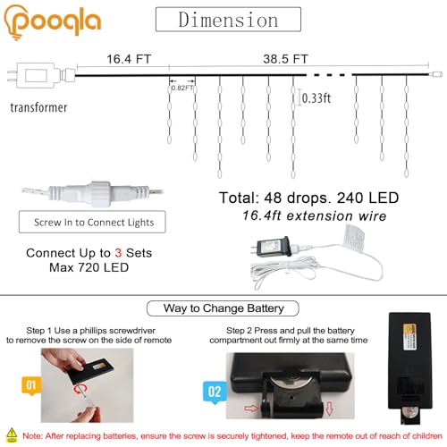Image of Pooqla 35 Colors Icicle Lights for Outside, 39FT Icicle Christmas Lights | Outdoor Roof Christmas Lights with Remote, Color Changing LED Hanging String Lights for Roof Window Halloween Decorations