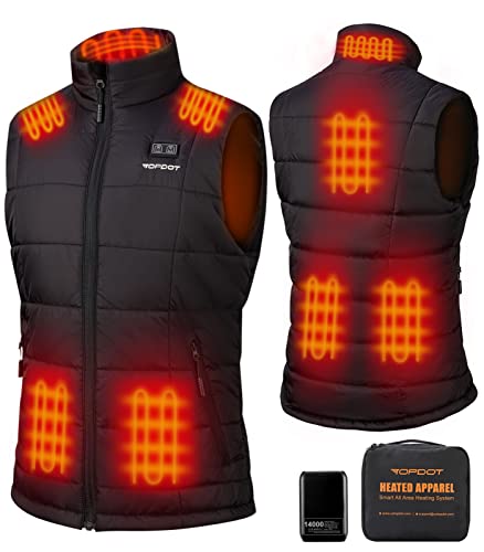 Topdot Gilet Riscaldato Donna, Gilet Riscaldato con Batteria 7.4V 14000mAh, 8 Zone di Riscaldamento, Giubbotto Riscaldato Elettrico Leggero con 3 Temperature per Ciclismo, Lavori All'aperto