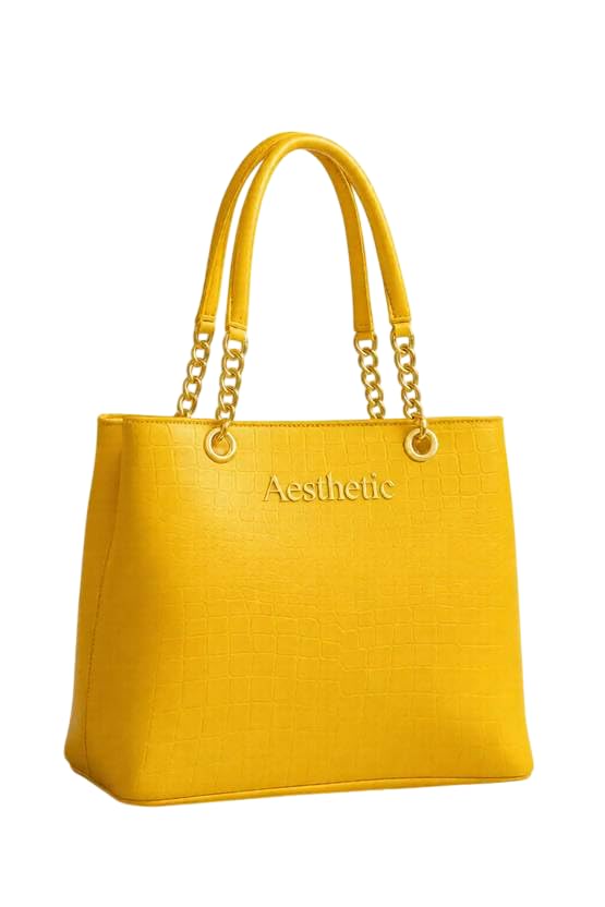 Image of Women's Structured Handbag | Premium Croc-Texture Tote Bag with Chain Handle | Stylish Office & Daily Use Ladies Shoulder Bag