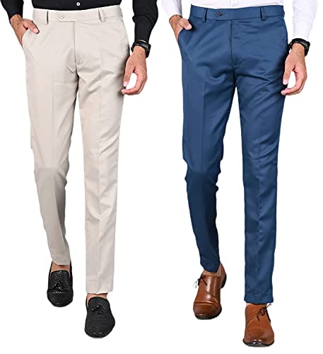 Image of Slim Fit 2 Formal Trousers Combo for Men - Polyester Viscose Formal Pants for Gents - Office Formal Pants for Men
