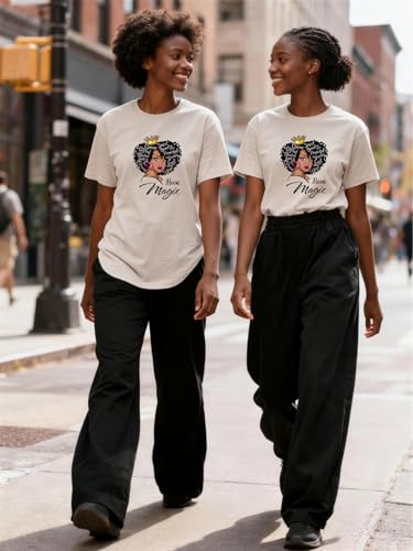 Image of Black History Pajamas, Graphic Matching Sets for Women, Magic Afro American Natural Hair Vintage Melanin T-Shirts and Pants