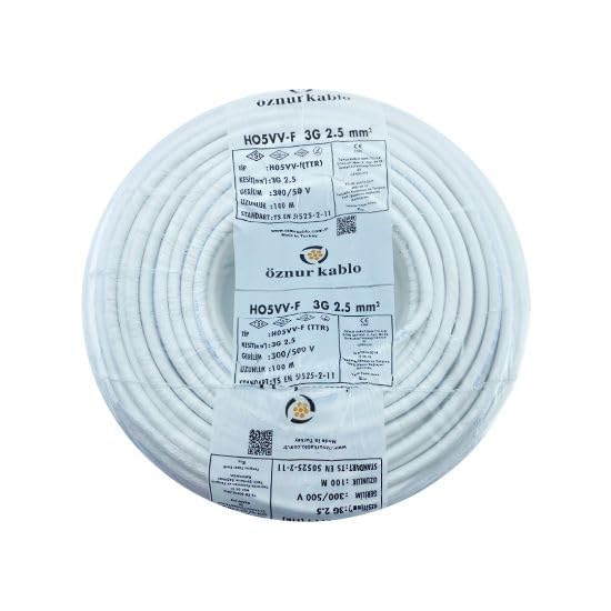 Öznur Marka 3X2.5 mm%100 Bakır Ttr Elektrik Kablosu (Beyaz, 5 Metre)