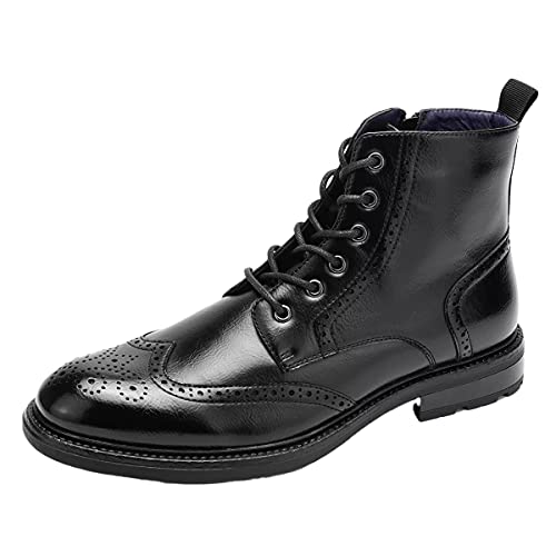 Image of Temeshu Men's Wingtip Oxford Boot Side Zip Ankle Motorcycle Boots MS07