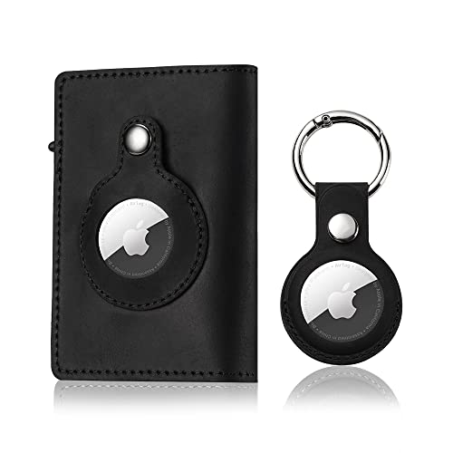 Tooka Airtag Wallet & Keyholder Fashion Genuine Leather Wallet Key Case Protected Cover for Airtags Holder Multifunctional Wallet with Apple AirTag Case Cover Men RFID Blocking (Black)
