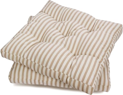 Viste tu hogar Pack 2 Cojines para Silla, 45x45x5 CM, Efecto Tridimensional, Relleno de 100% Poliéster, Ideal para Comedor, Terraza, Sala y Restaurante, Color Rayas Beige, Fabricado en España