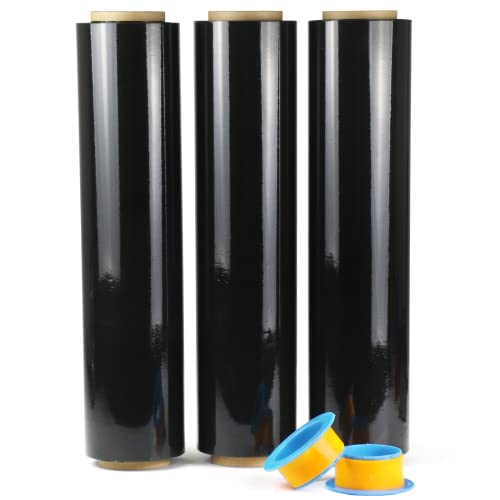 3 Rollen Schwarz Plastikfolie 500mmx250m für die Verpackungs,Umzugsfolie für industrielle Verpackung,Dehnbar, Manuell Strechfolienrolle,BOMEI PACK