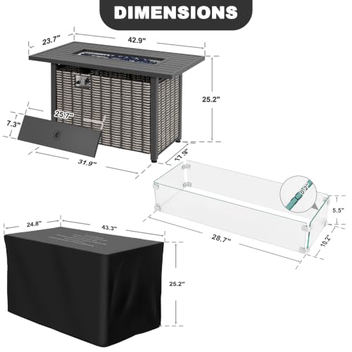 Image of NUU GARDEN 43 Inch Propane Fire Pit Table, 50,000 BTU with Wind Guard