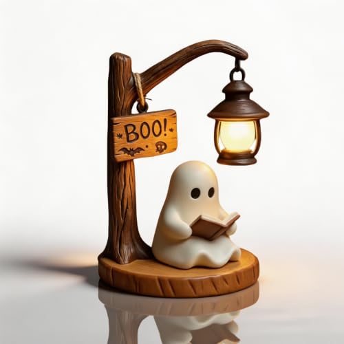 gtalmp Halloween Figurine Statue Ghost Reading Book Lamp Cute Ghost Night Light with Book 3D Resin Tabletop Figurine Halloween Decor for Bedroom Shelf Desk Spooky Gift Night Light (Reading)